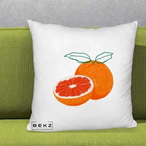 Perna Decorativa Grepfrut Citrus, 40x40 cm, Alb Pufos, Husa Detasabila, Perna Inclusa, BEKZ®