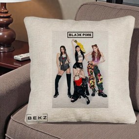 Perna Personalizata K-pop BLACKPINK Fotografie Grup Tinute Edgy, 40x40 cm, Bej Canapea, Husa Detasabila, Perna Inclusa, BEKZ®