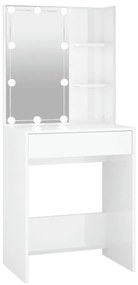 Masa de toaleta cu LED, alb extralucios, 60x40x140 cm Alb foarte lucios