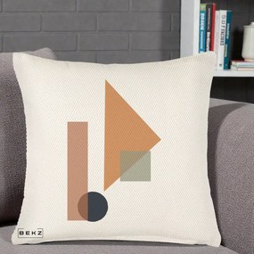 Perna Decorativa Geometric Bauhaus Triunghi, 40x40 cm, Crem Reliefat, Husa Detasabila, Perna Inclusa, BEKZ®