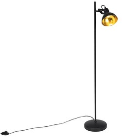 Lampă de podea industrială neagră cu auriu cu 1 lumină - Tommy