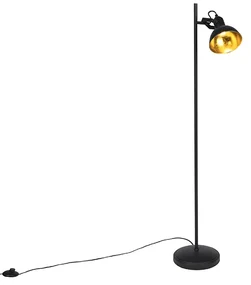 Lampă de podea industrială neagră cu auriu cu 1 lumină - Tommy