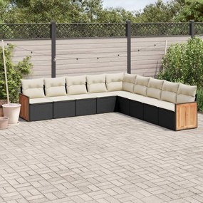 3260138 vidaXL Set mobilier de grădină cu perne, 9 piese, negru, poliratan