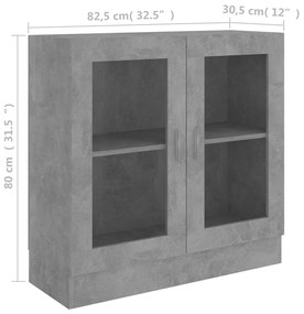 Dulap cu vitrina, gri beton, 82,5 x 30,5 x 80 cm, PAL 1, Gri beton, 82.5 x 30.5 x 80 cm