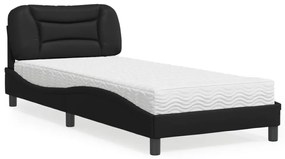 3208696 vidaXL Pat cu saltea, negru, 90x200 cm, piele ecologică