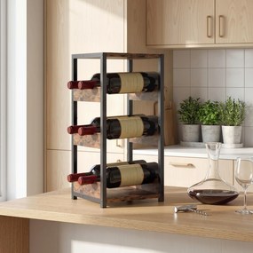 HOMCOM Suport Vin, Rafturi Ondulate, Picioare Reglabile, Maro Rustic, Negru | Aosom Romania