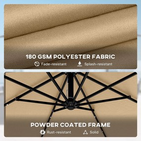 Outsunny Umbrelă excentrică cu lumini LED solare 330x295 cm umbrelă grădină cu bază în cruce manivelă husă de protecție kaki | Aosom Romania