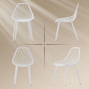 HOMCOM Set 4 Scaune Moderne cu Spătar Perforat din Plastic și Metal Alb | Aosom Romania