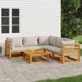 vidaXL Set mobilier grădină, perne gri deschis, 6 piese, lemn masiv