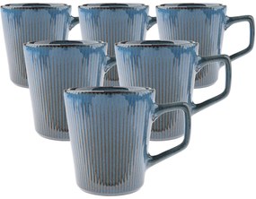 Set de 6 căni ceramice Rustik 410 ml, albastru
