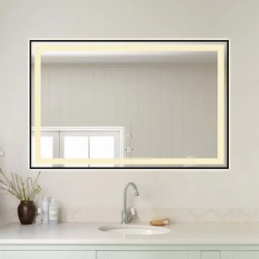 Oglindă Baie LED Elit's Premium cu Senzor de Miscare , Lumina Rece, Caldă și Neutră, 100x65cm, rama Neagra, Ceas