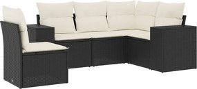 vidaXL Set mobilier de grădină cu perne, 5 piese, negru, poliratan