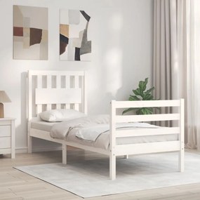 3194272 vidaXL Cadru de pat cu tăblie single mic, alb, lemn masiv