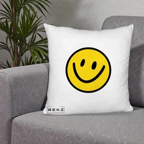 Perna Decorativa Smiley Face Galben Clasic, 40x40 cm, Alb Pufos, Husa Detasabila, Perna Inclusa, BEKZ®