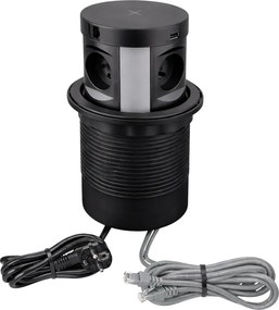 Priza incorporabila in blat Multi Box Design Light, 4 prize Schuko, USB A + C, 2 x RJ45, incarcator wireless, negru, D:120 mm Negru, L:120 mm; l:120