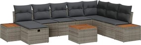 vidaXL Set de canapele pentru grădină cu pernă 9 pcs Gri poliratan