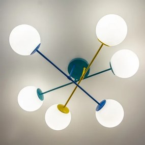 Lustră de tavan MOON, 6 x E27, 15 W, 230 V, turcoaz/galben/albastru