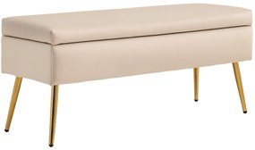 HOMCOM Bancă de Depozitare Tapițată cu Picioare Subțiri, Bancă de Depozitare din Material de Tip Catifea, 102x35x43 cm, Bej | Aosom Romania
