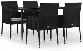 3185145 vidaXL Set mobilier de grădină cu perne, 5 piese, negru, poliratan