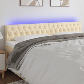 Tablie de pat cu LED, crem, 200x7x78 88 cm, textil 1, Crem, 200 x 7 x 78 88 cm