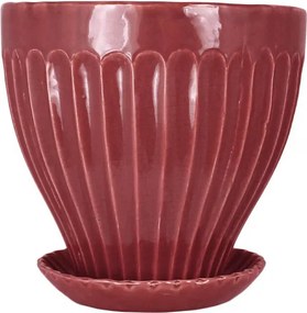 Oală decorativă vintage din ceramică stoneware, burgundy „Anna”