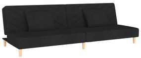 Canapea pat cu 2 locuri, cu 2 perne si taburet, negru, textil Negru, Cu scaunel pentru picioare