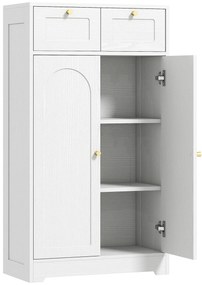 HOMCOM Mobilier de baie mobilier de depozitare cu 2 sertare uși duble arcuite etajere reglabile 60x30x108cm alb | Aosom Romania