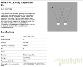 Lustra cu 2 pendule design modern MINE SPACE Grey 28376-2L