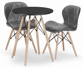 Set de sufragerie 1 + 2, masa OSLO 60 neagra + scaun LAGO gri din piele ecologica