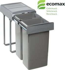 Cos gunoi incorporabil Mega 45 Ecomax, cu extragere totala, colectare selectiva, gri antracit, 2 x 26 l L: 356 mm, A: 480 mm, H: 583 mm,