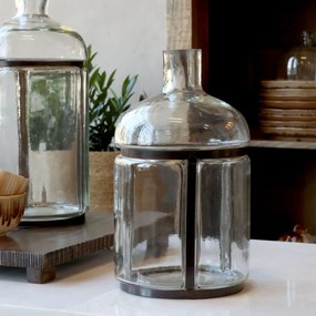 Vas decorativ din sticlă transparentă vintage, cu decor alamă antichizată, 31x18 cm, „Old French"