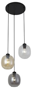 Lampă suspendată neagră cu sticlă chihlimbar, fumurie și transparentă cu 3 lumini - Elena