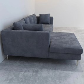 COLTAR CATIFEA LUX CONCEPT, 240X160X69 CM, CULOARE GRI INCHIS, MONTAJ DREAPTA, SEZUT SPUMA, CADRU LEMN, PICIOARE INOX, PERNE INCLUSE