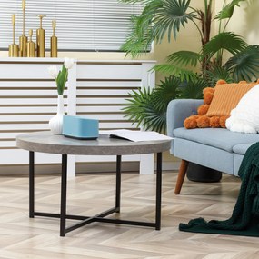 HOMCOM Masă de cafea rotundă cu efect beton ceruit din lemn și metal, Ø 80 x 45 cm, suport încrucișat | Aosom Romania
