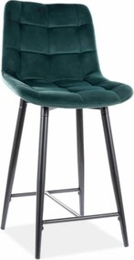 Scaun bar textil CHIC H-2, verde/negru mat, stofa catifelata/metal, 46