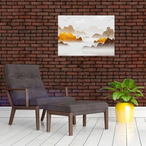 Tablou pe sticlă - Munții în ceață (70x50 cm)