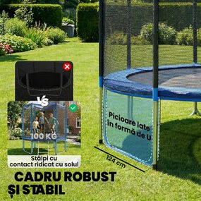 SPORTNOW Trambulină Elastică pentru Adulți Ø244cm, Covor Elastic pentru Adulți cu Plasă de Protecție, Scară cu 2 Trepte, Protecție pentru Arcuri, Structură din Oțel, Capacitate 100kg, Albastru | Aosom Romania