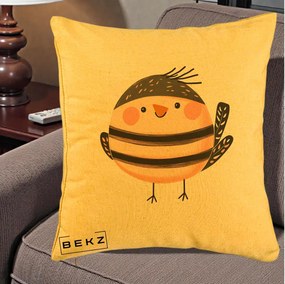 Perna Decorativa Pui Kawaii Bej-Negru Dungat, 40x40 cm, Galben, Husa Detasabila, Perna Inclusa, BEKZ®