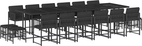 vidaXL Set mobilier de grădină cu perne, 17 piese, negru, poliratan
