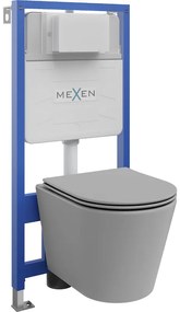 Mexen set WC încastrat cadru Felix Slim cu vas de toaletă Rico și capac de toaletă cu închidere lentă, Gri deschis mat - 610307