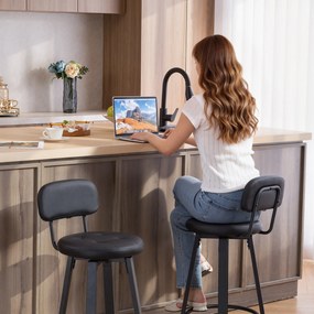 HOMCOM Set 2 scaune de bar, tapițerie din piele ecologică, șezut căptușit, suport pentru picioare, spătar, cadru metalic, Negru | Aosom Romania