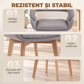 HOMCOM Set 2 Scaune Dining Ergonomice din Material Gri Deschis | Aosom Romania