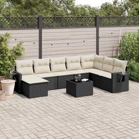 3252903 vidaXL Set mobilier de grădină cu perne, 9 piese, negru, poliratan