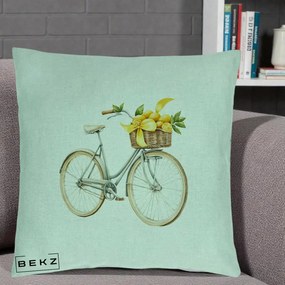Perna Decorativa Bicicleta cu Cos de Lamai Mediteranean, 40x40 cm, Verde Menta, Husa Detasabila, Perna Inclusa, BEKZ®