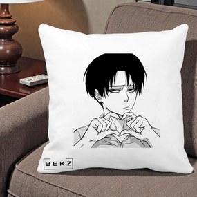 Perna Personalizata Levi Ackerman Inima, 40x40 cm, Alba Mata, Husa Detasabila, Perna Inclusa, BEKZ®