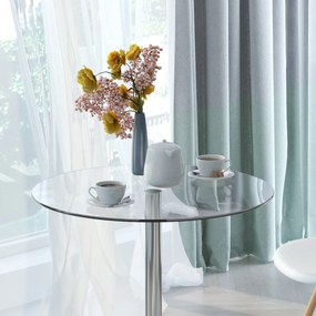 HOMCOM Masă rotundă cu blat din sticlă, cadru metalic, argintiu | Aosom Romania