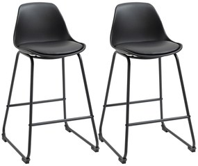 HOMCOM Scaune de bar , set din 2 piese cu scaun tapitat, din PU si otel, 43x43x97,5cm, negru | AOSOM RO