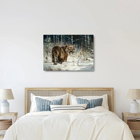 Tablou pe sticlă - Tigru într-o pădure înzăpezită, pictură în ulei (70x50 cm)