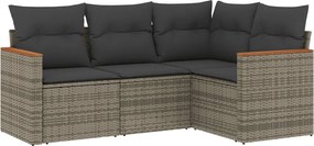 vidaXL Set canapea de grădină cu perne, 4 piese, gri, poliratan