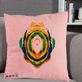 Perna Decorativa Oval Abstract Multicolor, 40x40 cm, Roz, Husa Detasabila, Perna Inclusa, BEKZ®